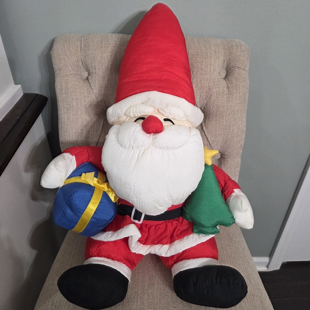 Vintage Puffy Nylon Parachute Santa Claus Christmas Plush Decor Made Korea Large